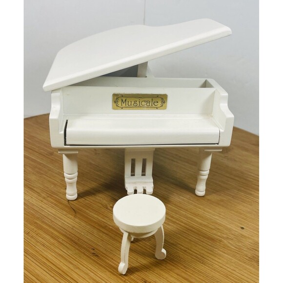 Yunsheng Other - White Piano Music Box with Bench and Black Case Musical Boxes Gift for Christmas